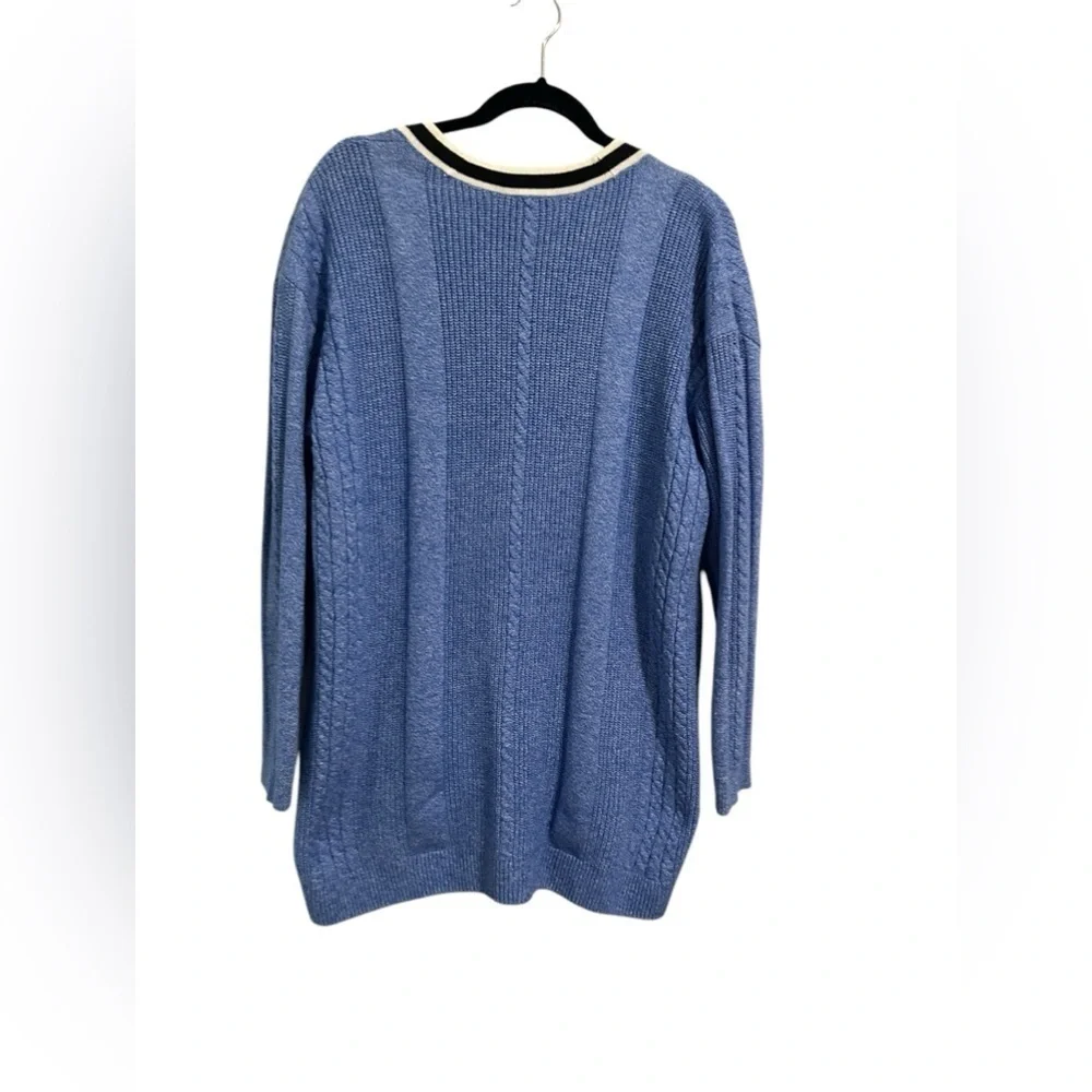 Talbots Iris Blue Cable Knit Tipped Girlfriend Cardigan Sweater Size L Preppy